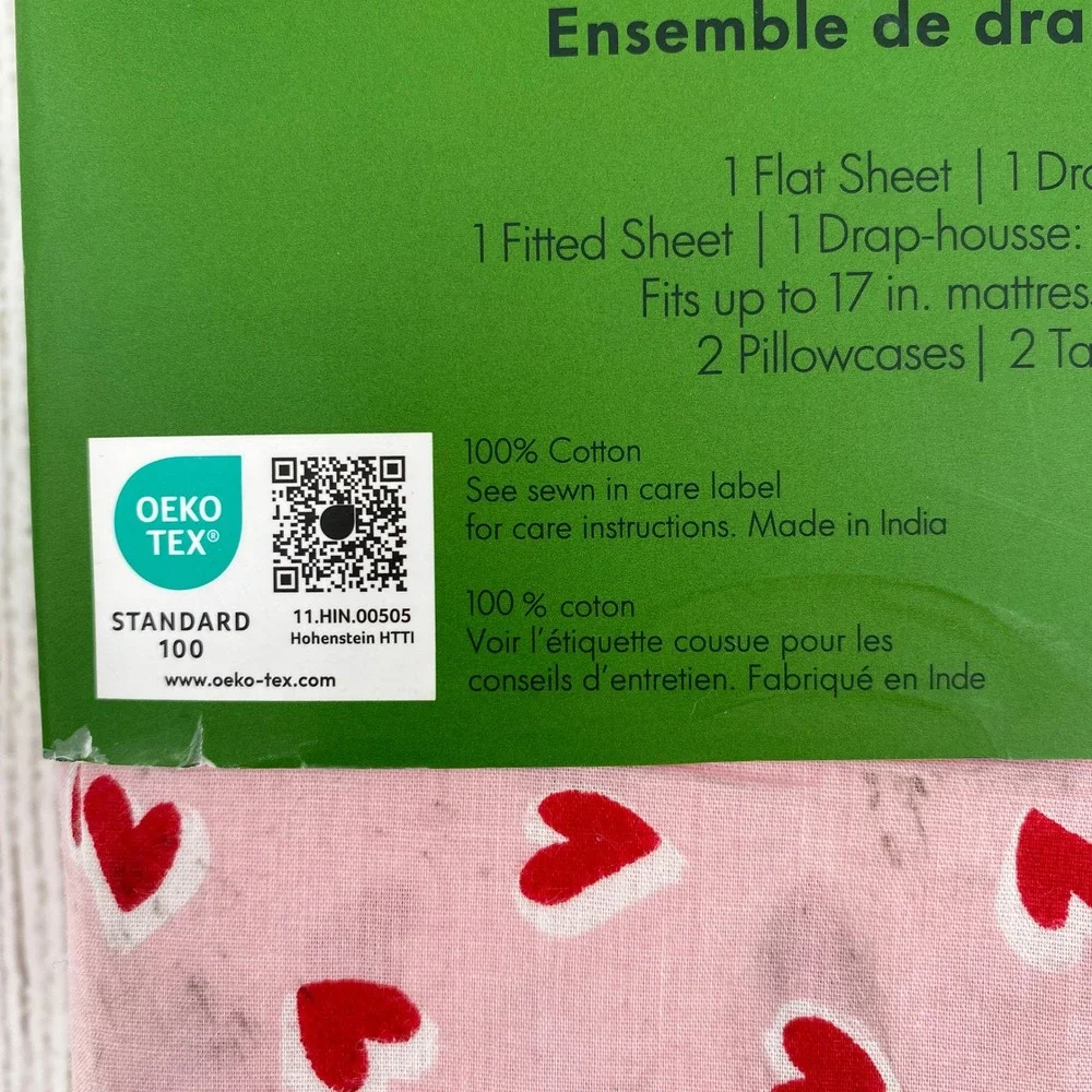 Kate Spade Sheet Set FULL Pink Red Brushstroke Hearts 100% Cotton Valentines